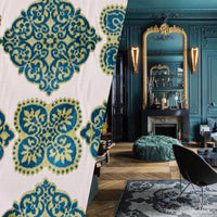 NEW! By the Roll (Wholesale): King Dante Designer Imported Italian Burnout Medallion Chenille Velvet Fabric Upholstery - Fancy Styles Fabric Pierre Frey Lee Jofa Brunschwig & Fils
