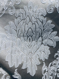 NEW Princess Gemma Designer Brocade Satin Fabric- Gray On Gray- Upholstery Medallion - Fancy Styles Fabric Pierre Frey Lee Jofa Brunschwig & Fils