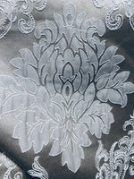 NEW Princess Gemma Designer Brocade Satin Fabric- Gray On Gray- Upholstery Medallion