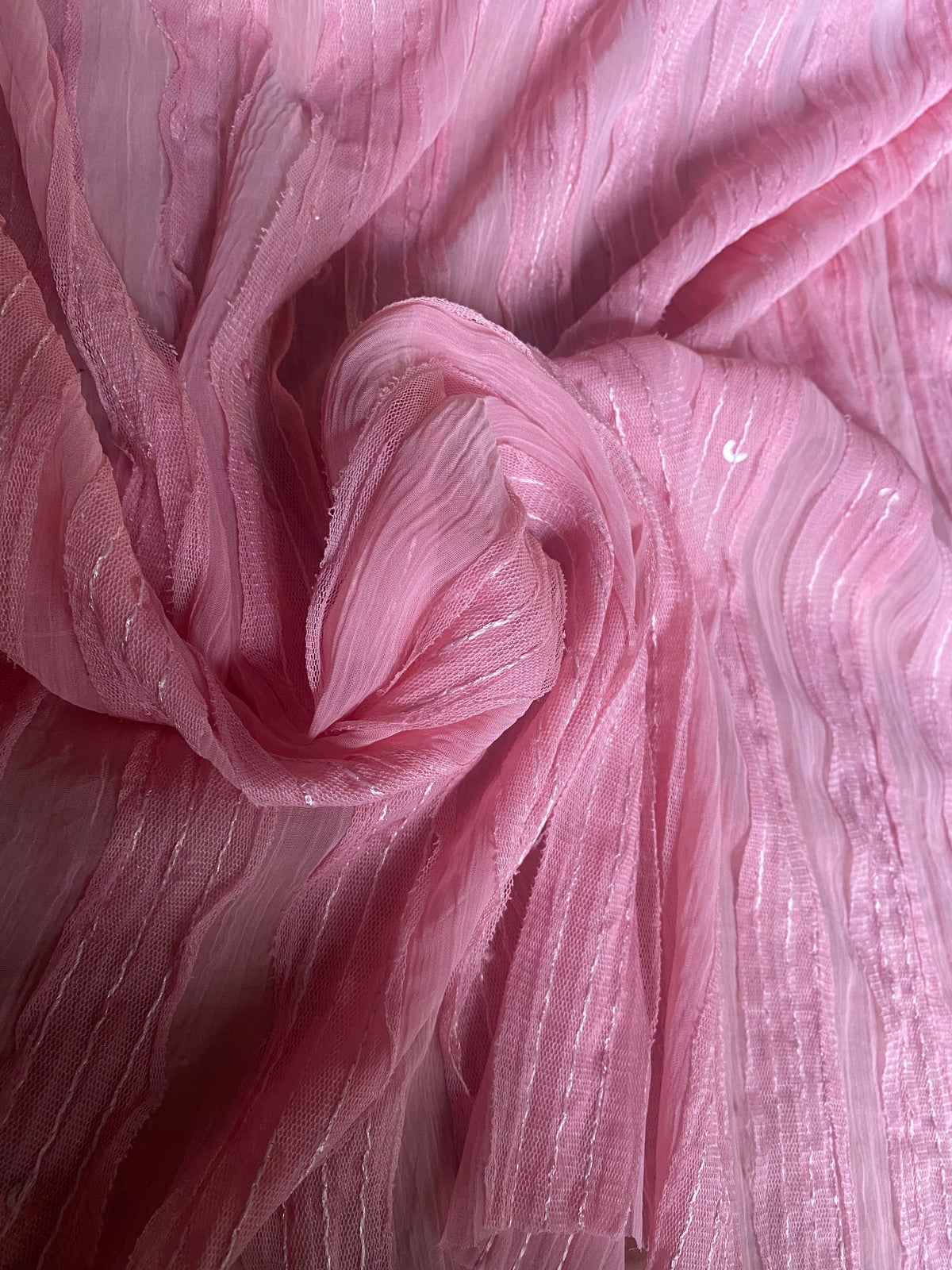 NEW Lady Lannister Layered Mesh Lace on Chiffon with Sequins- Pink - Fancy Styles Fabric Pierre Frey Lee Jofa Brunschwig & Fils