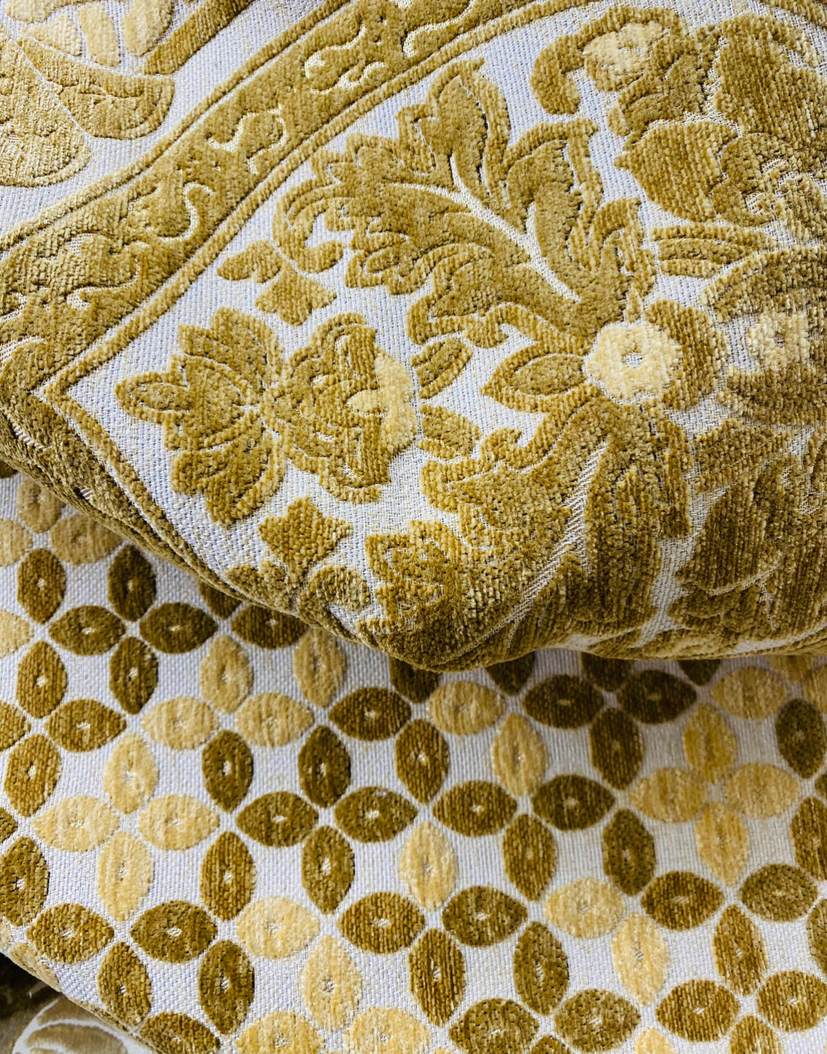 NEW King Tim Double Sided Burnout Chenille Velvet Fabric- Mustard Yellow- Upholstery - Fancy Styles Fabric Pierre Frey Lee Jofa Brunschwig & Fils