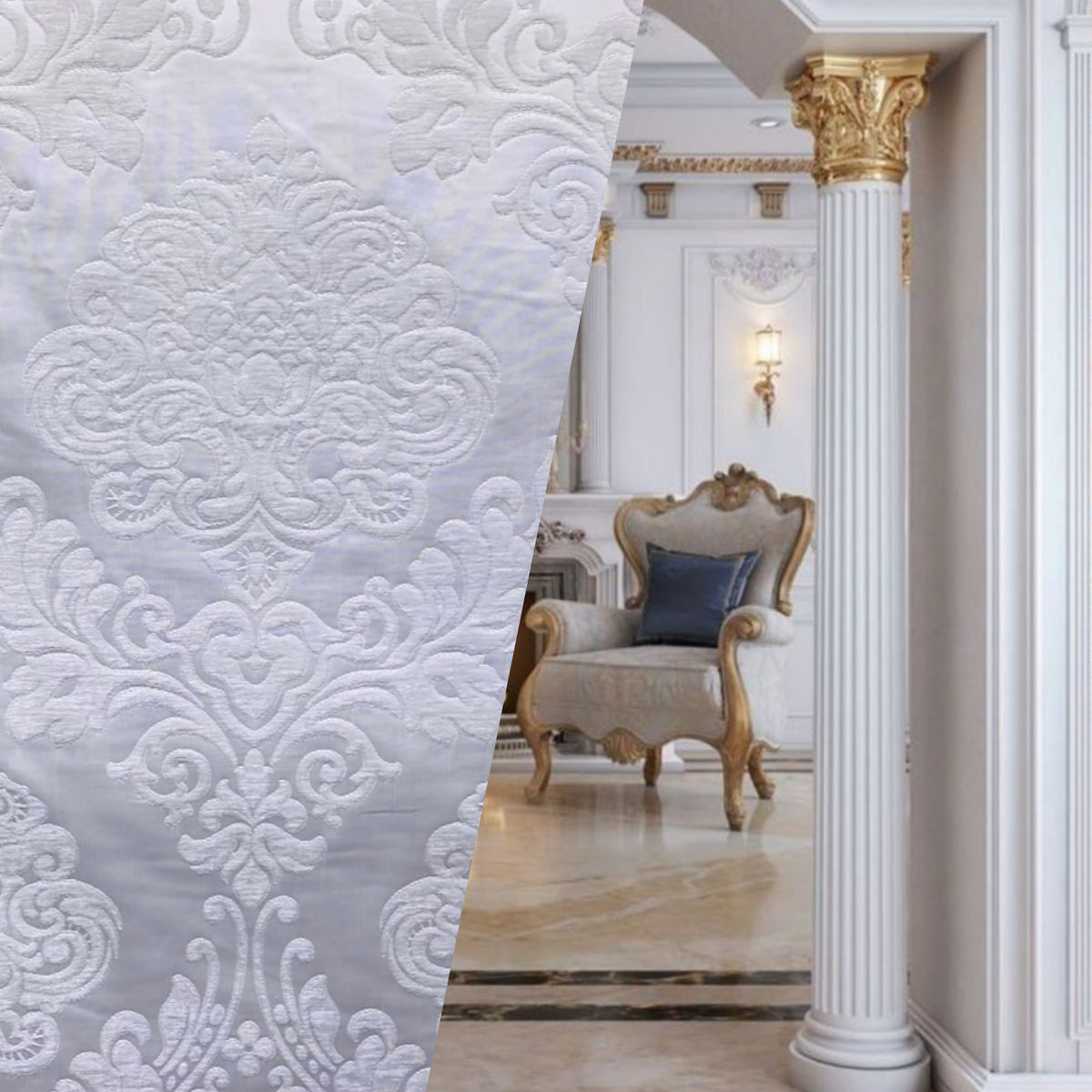 NEW King Julius Designer Brocade Satin Burnout Chenille Velvet Fabric - White - Fancy Styles Fabric Pierre Frey Lee Jofa Brunschwig & Fils