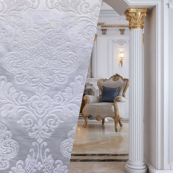 NEW King Julius Designer Brocade Satin Burnout Chenille Velvet Fabric - White - Fancy Styles Fabric Pierre Frey Lee Jofa Brunschwig & Fils