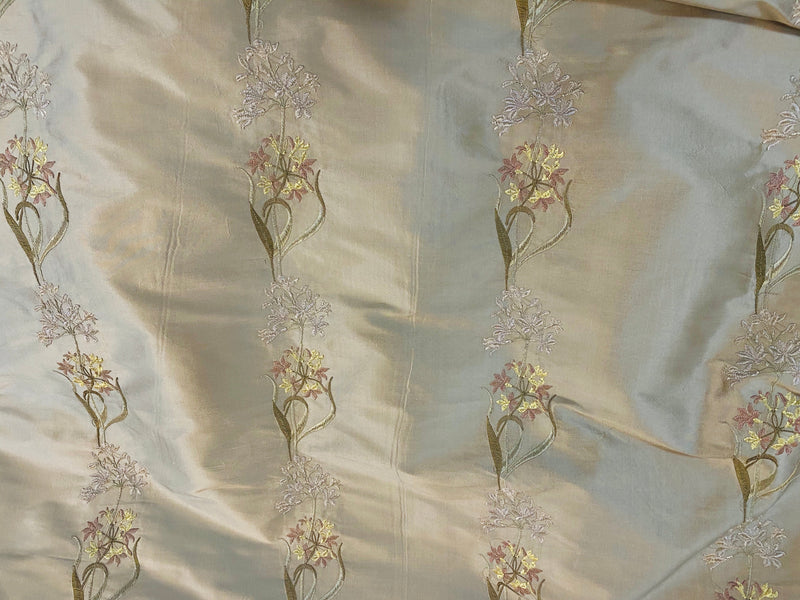 App Sale: Princess Cyrena Designer 100% Silk Dupioni Embroidered Fabric Light Old Gold SB_3_16
