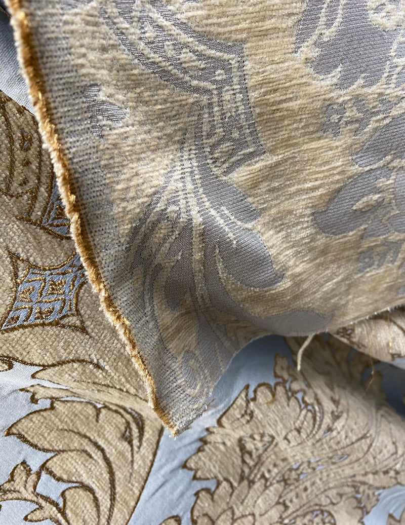 NEW King Donald Designer Brocade Satin Burnout Chenille Upholstery Velvet Fabric - Sky Blue