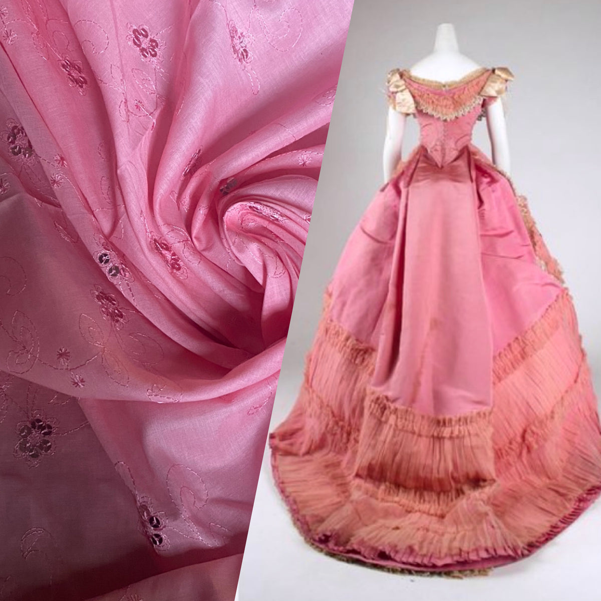 NEW Queen Carmine 100% Cotton Dress Weight Fabric with Embroidery and Sequins - Pink - Fancy Styles Fabric Pierre Frey Lee Jofa Brunschwig & Fils