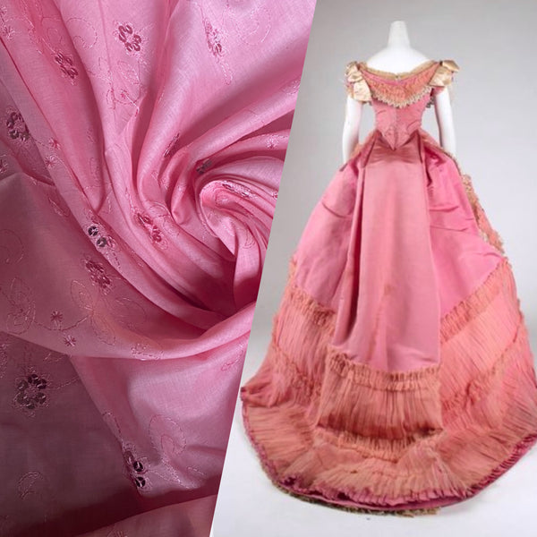 NEW Queen Carmine 100% Cotton Dress Weight Fabric with Embroidery and Sequins - Pink - Fancy Styles Fabric Pierre Frey Lee Jofa Brunschwig & Fils