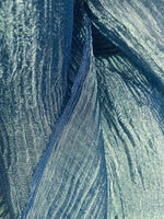Super Deal: Lady Daffodil 100% Silk & Lurex Crinkle Organza Fabric - Blue Green Iridescent