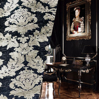 NEW! Lady Janet Designer Medallion Burnout Chenille Velvet Fabric - Silver and Black - Fancy Styles Fabric Pierre Frey Lee Jofa Brunschwig & Fils