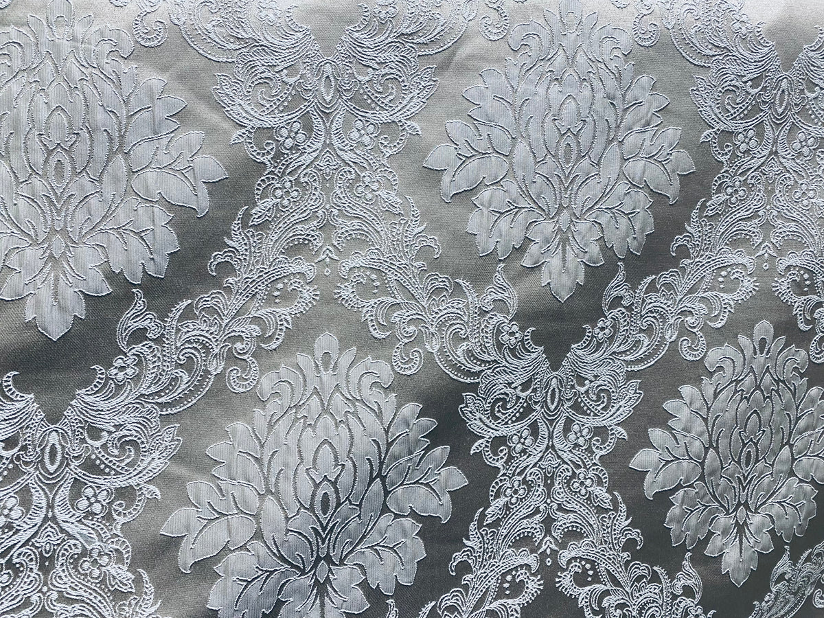 NEW Princess Gemma Designer Brocade Satin Fabric- Gray On Gray- Upholstery Medallion - Fancy Styles Fabric Pierre Frey Lee Jofa Brunschwig & Fils