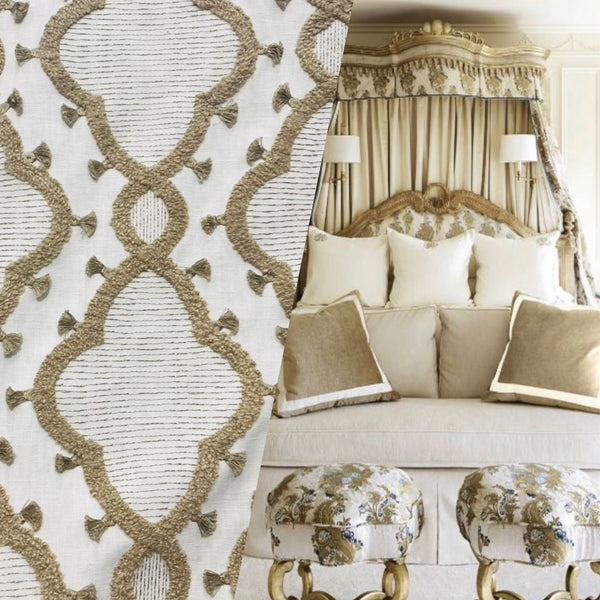 New Prince Peterson Designer Linen Inspired Decorating Drapery Fabric - Cream and Camel - Fancy Styles Fabric Pierre Frey Lee Jofa Brunschwig & Fils