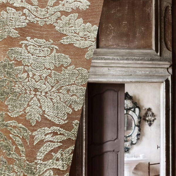 NEW! Lady Janet Designer Medallion Burnout Chenille Velvet Fabric - Platinum and Chocolate - Fancy Styles Fabric Pierre Frey Lee Jofa Brunschwig & Fils