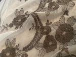 NEW Queen Tiffany Scalloped Edges Tulle Lace Mesh with Embroidery Fabric- White and Grey