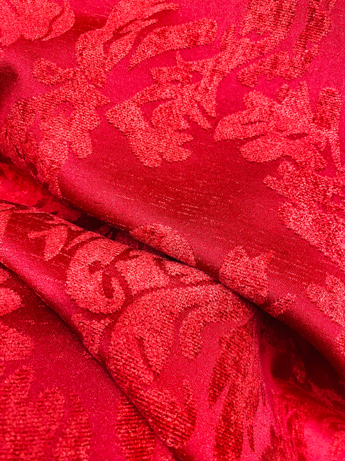 NEW! Lady Janet Designer Medallion Burnout Chenille Velvet Fabric RAILROADED - Red - Fancy Styles Fabric Pierre Frey Lee Jofa Brunschwig & Fils