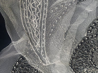 NEW THE QUEEN Silver Beaded Appliqué on White Mesh Lace - Fancy Styles Fabric Pierre Frey Lee Jofa Brunschwig & Fils