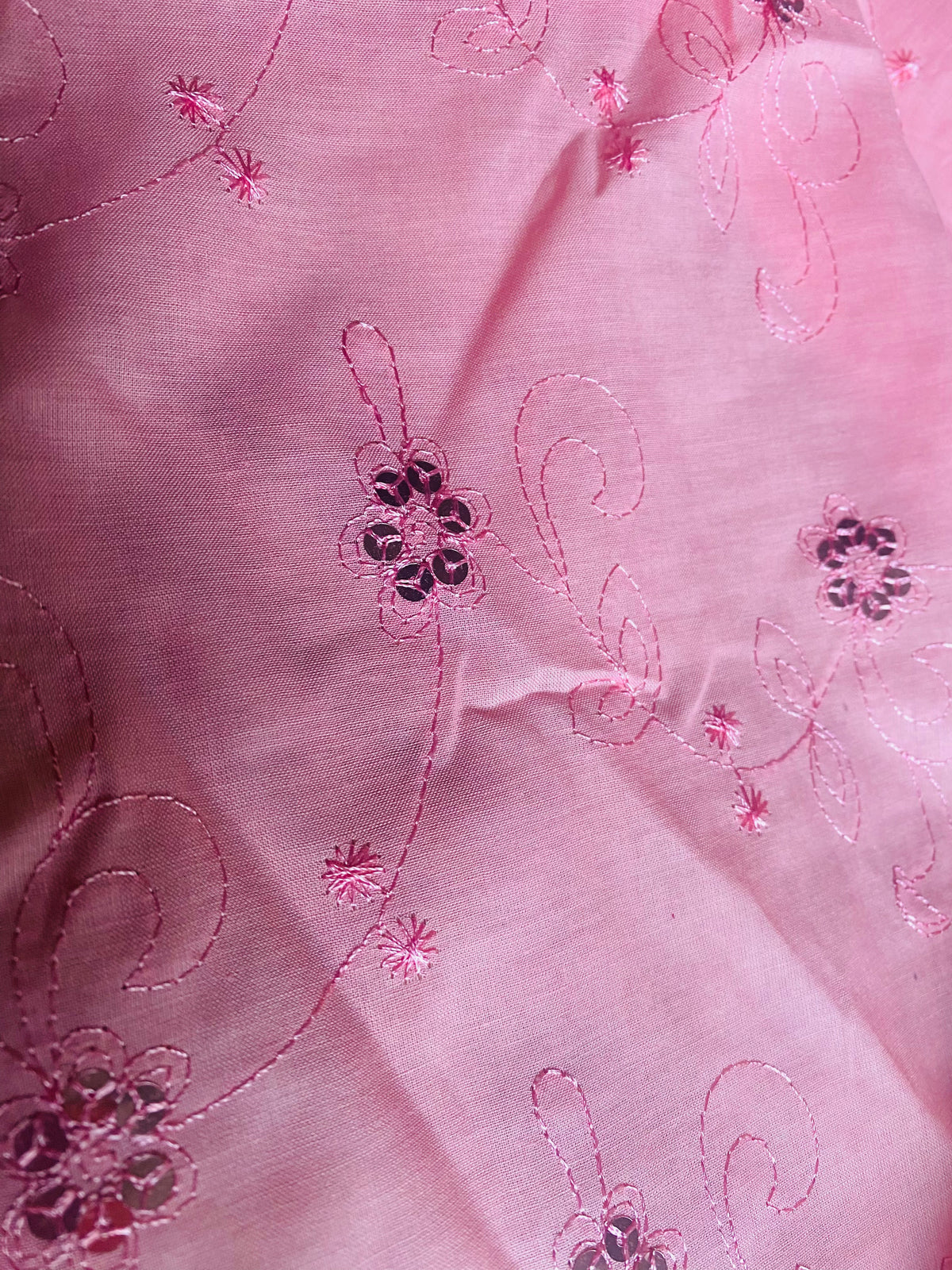 NEW Queen Carmine 100% Cotton Dress Weight Fabric with Embroidery and Sequins - Pink - Fancy Styles Fabric Pierre Frey Lee Jofa Brunschwig & Fils