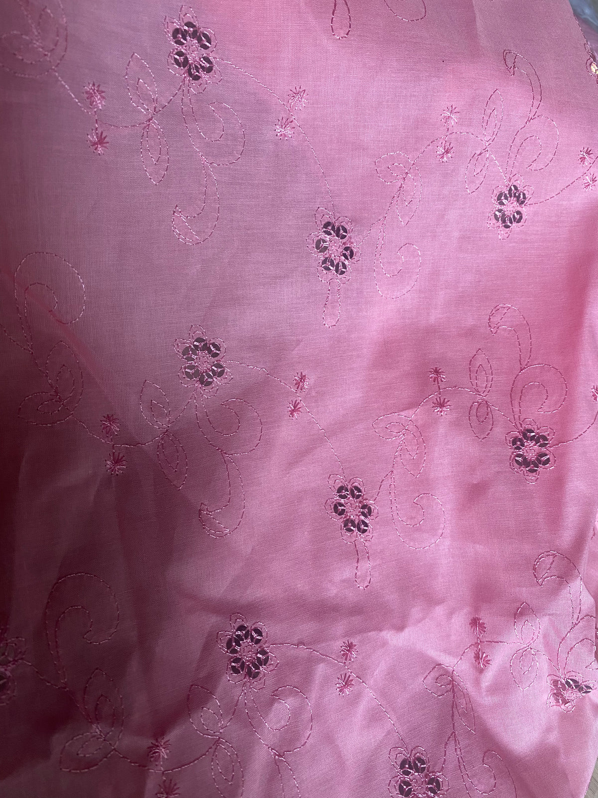 NEW Queen Carmine 100% Cotton Dress Weight Fabric with Embroidery and Sequins - Pink - Fancy Styles Fabric Pierre Frey Lee Jofa Brunschwig & Fils