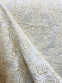 NEW Lady Daniella Designer Medallion Burnout Chenille Velvet Fabric - Brocade- White Cream Gold - Fancy Styles Fabric Pierre Frey Lee Jofa Brunschwig & Fils