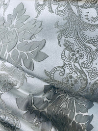 NEW Princess Gemma Designer Brocade Satin Fabric-Cloud Grey- Upholstery Medallion - Fancy Styles Fabric Pierre Frey Lee Jofa Brunschwig & Fils