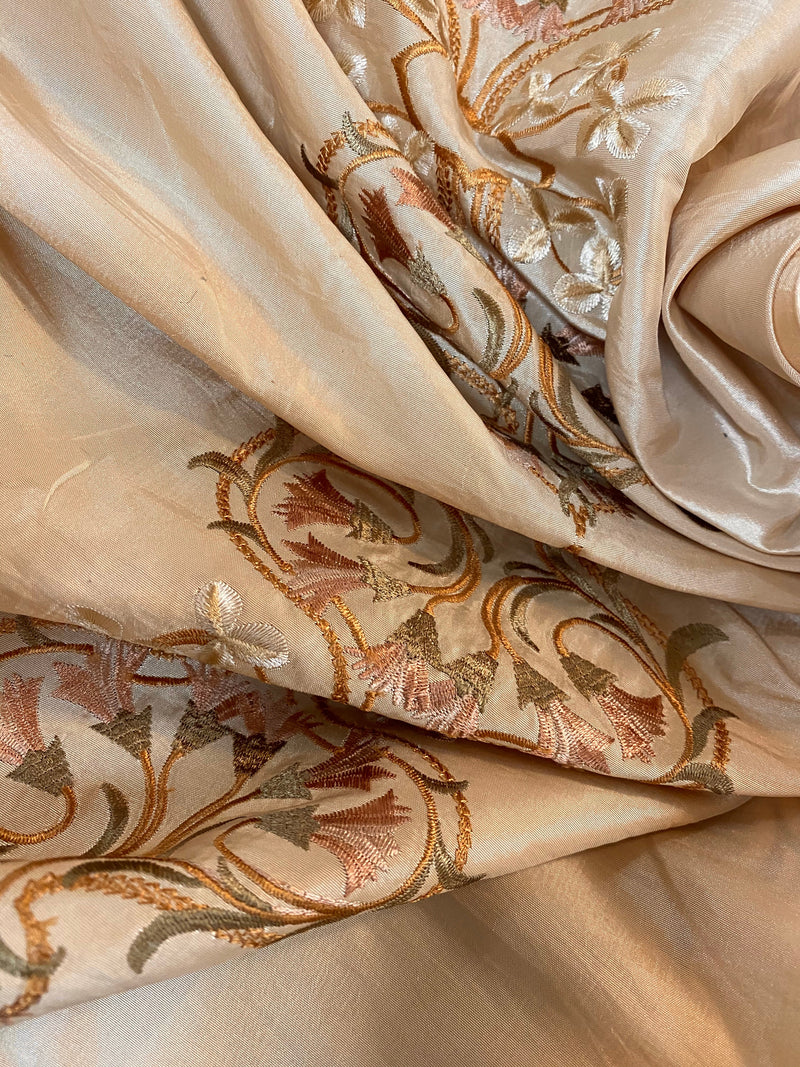 App Sale: Duchess Andrea Icy Beige Cream Faux Silk Embroidered Floral Fabric