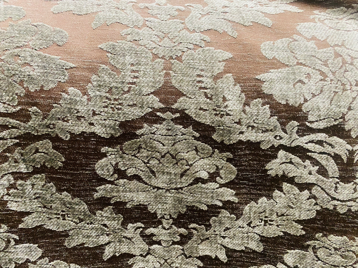 NEW! Lady Janet Designer Medallion Burnout Chenille Velvet Fabric - Platinum and Chocolate - Fancy Styles Fabric Pierre Frey Lee Jofa Brunschwig & Fils