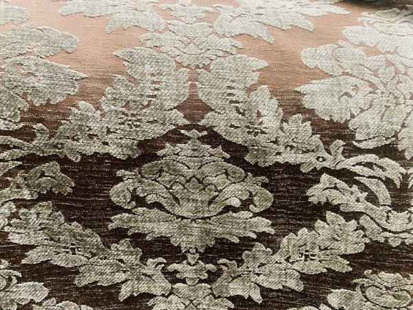 NEW! Lady Janet Designer Medallion Burnout Chenille Velvet Fabric - Platinum and Chocolate - Fancy Styles Fabric Pierre Frey Lee Jofa Brunschwig & Fils