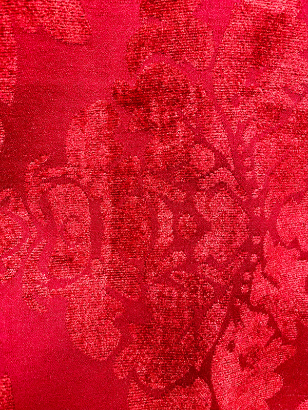 NEW! Lady Janet Designer Medallion Burnout Chenille Velvet Fabric RAILROADED - Red - Fancy Styles Fabric Pierre Frey Lee Jofa Brunschwig & Fils