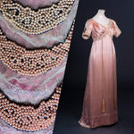 Haggle: THE PRINCESS PEARL Pink Pearl Beaded Appliqué on White Mesh Lace
