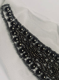 NEW THE QUEEN Silver Beaded Appliqué on White Mesh Lace - Fancy Styles Fabric Pierre Frey Lee Jofa Brunschwig & Fils