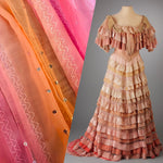 NEW Lady Lidaya Layered Mesh Lace on Chiffon with Embroidery & Sequins- Pink Sunset Sorbet