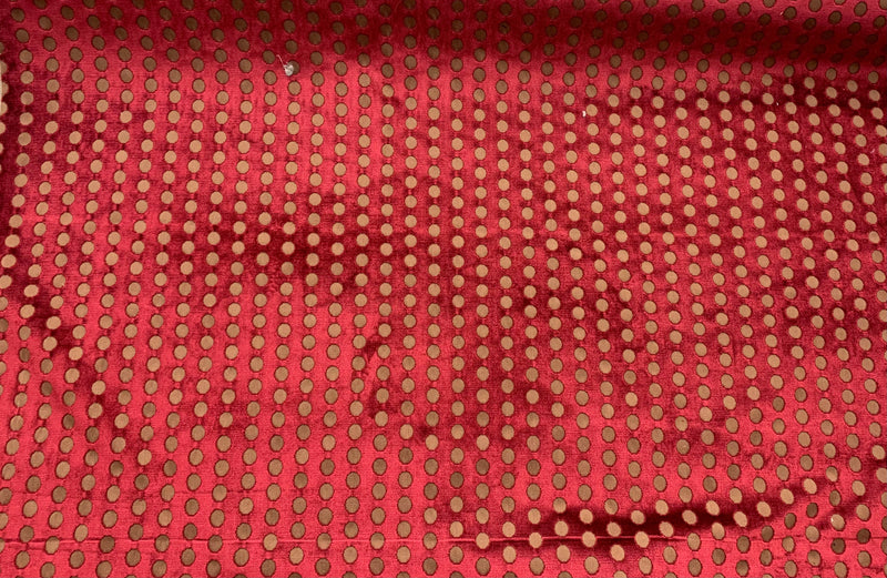 NEW! By the Roll (Wholesale): Prince Casper Designer Imported Italian Burnout Dot Chenille Velvet Fabric Upholstery Red