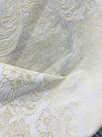 NEW Lady Daniella Designer Medallion Burnout Chenille Velvet Fabric - Brocade- White Cream Gold - Fancy Styles Fabric Pierre Frey Lee Jofa Brunschwig & Fils