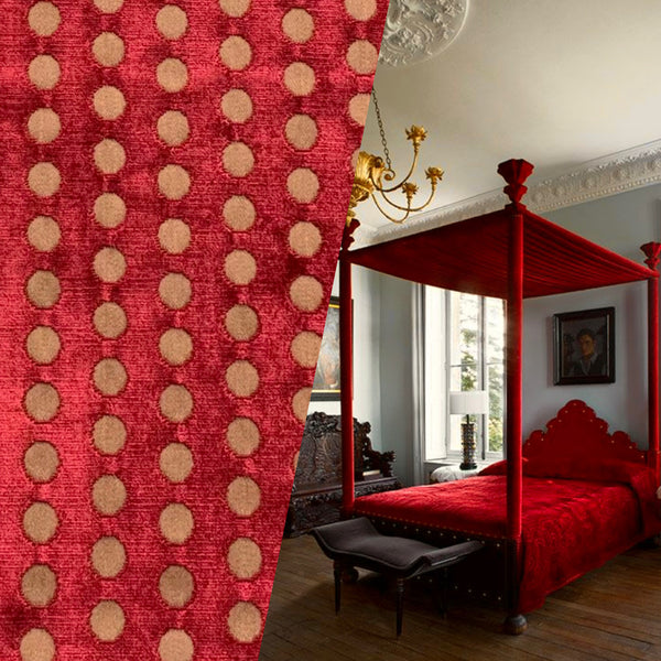 NEW! By the Roll (Wholesale): Prince Casper Designer Imported Italian Burnout Dot Chenille Velvet Fabric Upholstery Red - Fancy Styles Fabric Pierre Frey Lee Jofa Brunschwig & Fils