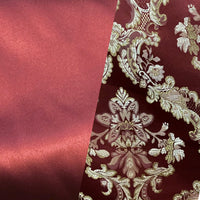 NEW Prince Lucas SOLID Designer Brocade Satin Medallion Fabric- Red & Gold- Upholstery & Drapery - Fancy Styles Fabric Pierre Frey Lee Jofa Brunschwig & Fils