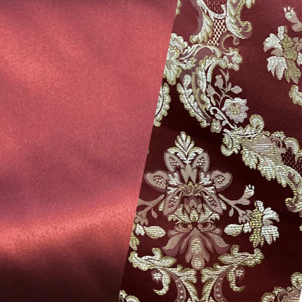 NEW Prince Lucas SOLID Designer Brocade Satin Medallion Fabric- Red & Gold- Upholstery & Drapery - Fancy Styles Fabric Pierre Frey Lee Jofa Brunschwig & Fils