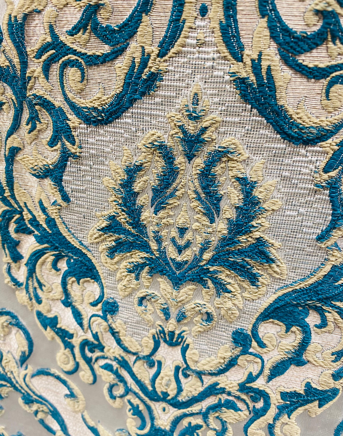 NEW Queen Marianna Novelty Ritz Neoclassical Brocade Satin Fabric - Peacock Blue - Fancy Styles Fabric Pierre Frey Lee Jofa Brunschwig & Fils