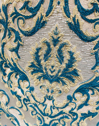 NEW Queen Marianna Novelty Ritz Neoclassical Brocade Satin Fabric - Peacock Blue - Fancy Styles Fabric Pierre Frey Lee Jofa Brunschwig & Fils