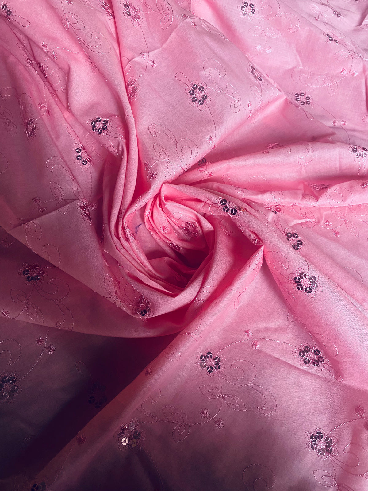 NEW Queen Carmine 100% Cotton Dress Weight Fabric with Embroidery and Sequins - Pink - Fancy Styles Fabric Pierre Frey Lee Jofa Brunschwig & Fils