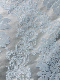 NEW Princess Gemma Designer Brocade Satin Fabric- Ice Blue on Grey- Upholstery Medallion - Fancy Styles Fabric Pierre Frey Lee Jofa Brunschwig & Fils