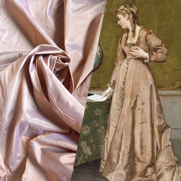 NEW Lady Frank Light Designer “Faux Silk” Taffeta Fabric Made in Italy Peach Gold with Lavender Grey Iridescence - Fancy Styles Fabric Pierre Frey Lee Jofa Brunschwig & Fils