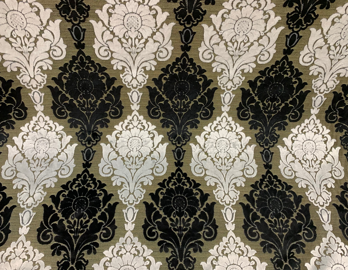 NEW! Prince John Designer Made In Italy Medallion Chenille Velvet Fabric Upholstery-Black Gold White - Fancy Styles Fabric Pierre Frey Lee Jofa Brunschwig & Fils