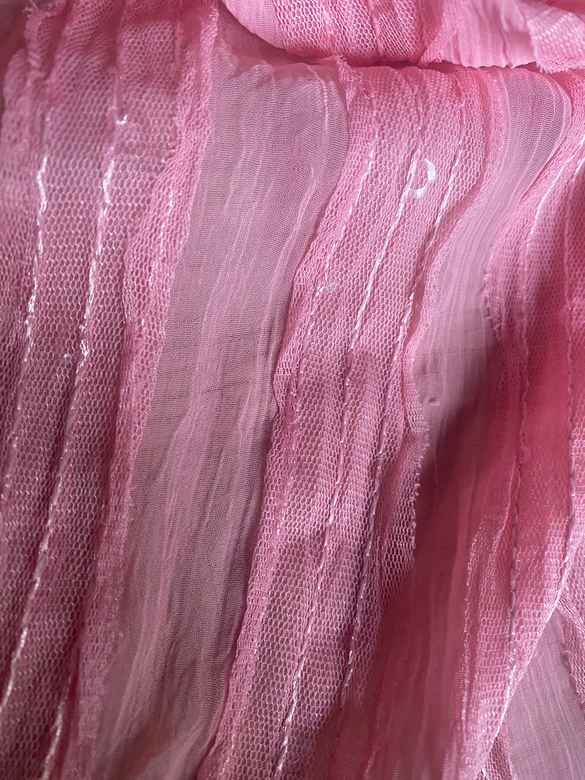 NEW Lady Lannister Layered Mesh Lace on Chiffon with Sequins- Pink - Fancy Styles Fabric Pierre Frey Lee Jofa Brunschwig & Fils