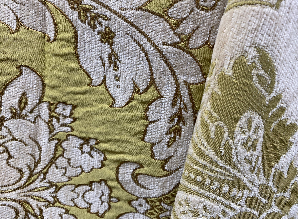 NEW King Donald Designer Brocade Satin Burnout Chenille Upholstery Velvet Fabric - Yellow - Fancy Styles Fabric Pierre Frey Lee Jofa Brunschwig & Fils