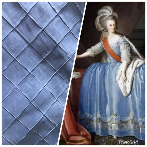 1 Yard Remnant- Designer 100% Silk Dupioni - Pintuck Diamond Motif- Blue - Fancy Styles Fabric Pierre Frey Lee Jofa Brunschwig & Fils
