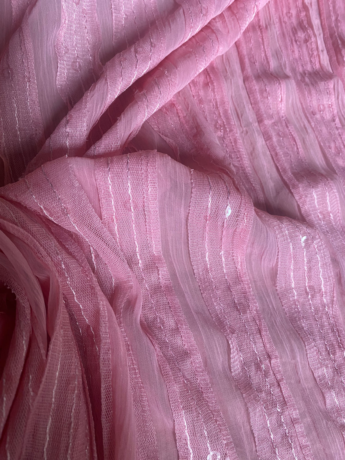 NEW Lady Lannister Layered Mesh Lace on Chiffon with Sequins- Pink - Fancy Styles Fabric Pierre Frey Lee Jofa Brunschwig & Fils
