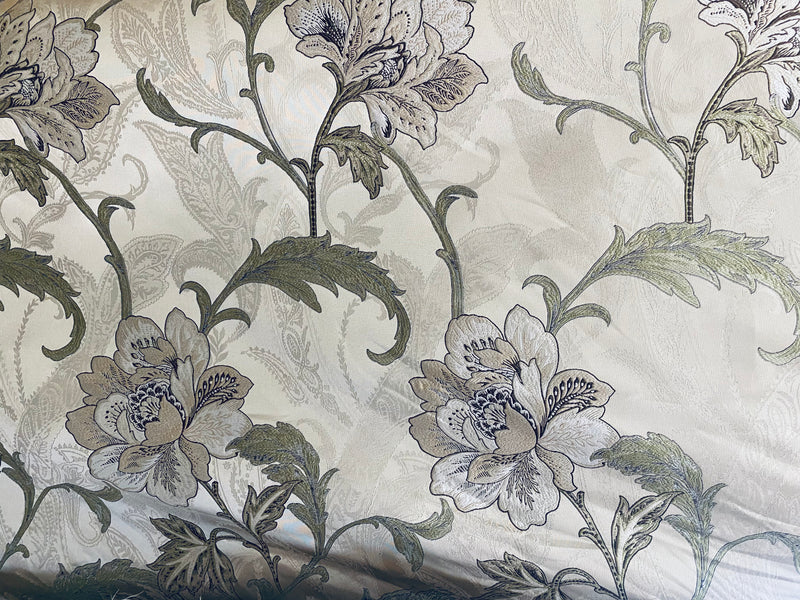 NEW Queen Altred Designer Neoclassical Satin Floral Aubusson Inspired Fabric - Made in Italy