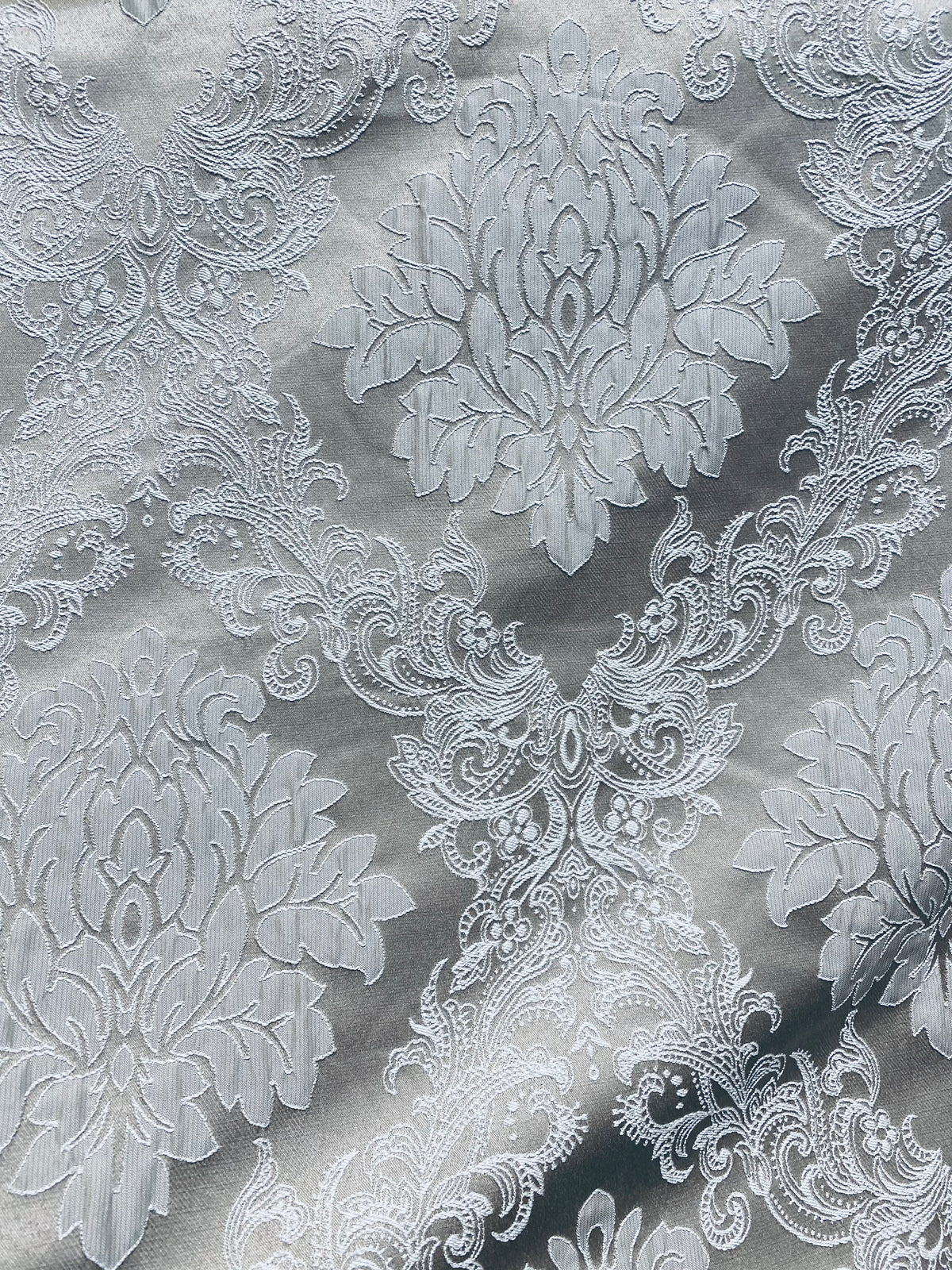 NEW Princess Gemma Designer Brocade Satin Fabric- Gray On Gray- Upholstery Medallion - Fancy Styles Fabric Pierre Frey Lee Jofa Brunschwig & Fils