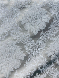 NEW Princess Gemma Designer Brocade Satin Fabric- Gray On Gray- Upholstery Medallion - Fancy Styles Fabric Pierre Frey Lee Jofa Brunschwig & Fils