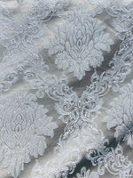 NEW Princess Gemma Designer Brocade Satin Fabric- Gray On Gray- Upholstery Medallion