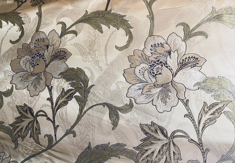 NEW Queen Altred Designer Neoclassical Satin Floral Aubusson Inspired Fabric - Made in Italy